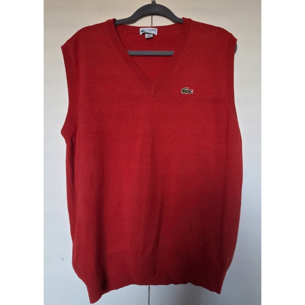 LACOSTE Club Mens Red V-Neck Vest Sz L Excellent Pre-owned Condition